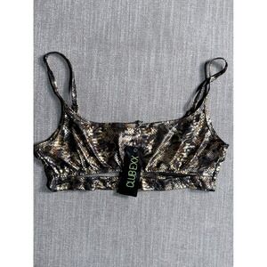 Club Exx Dolls Kill Womens XXL Metallic Snakeskin Cutout Festival Crop Top Gold